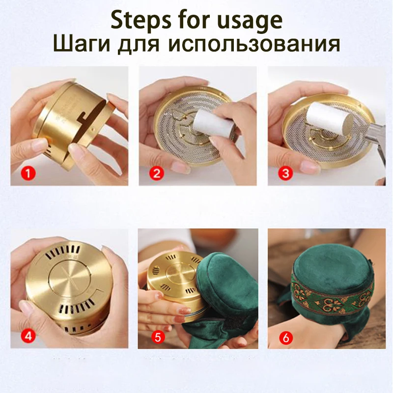 Brass Copper Box Smokeless Moxibustion Bag hierbas medicinales Burner Moxa Therapy Body Acupoint Meridian Warm Massage