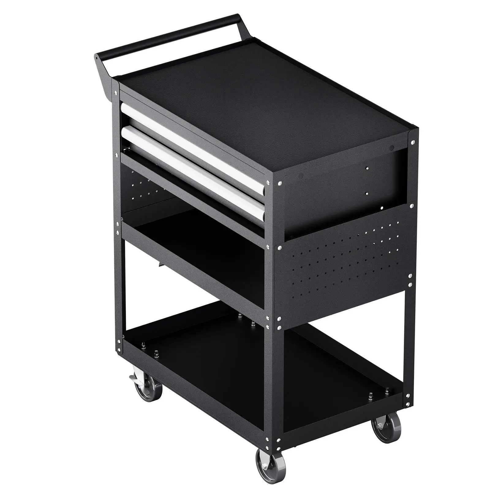 5 Tier Rolling Tool Cart 400 lb Capacity with 2 Drawers Pegboard and Locking Wheels for garage Workshop and Repair Shop Black