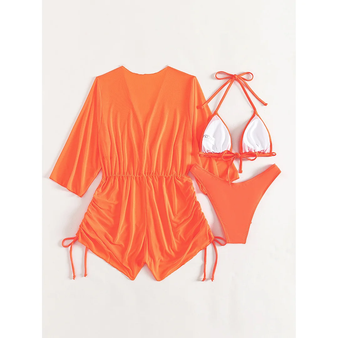 3-teiliges Halter-Bikini-Set für Damen, Badeanzug, dreiteiliges Bikini-Set mit Überwurf, Badebekleidung, Badeanzug für Damen, V3529SW – Detail 29
