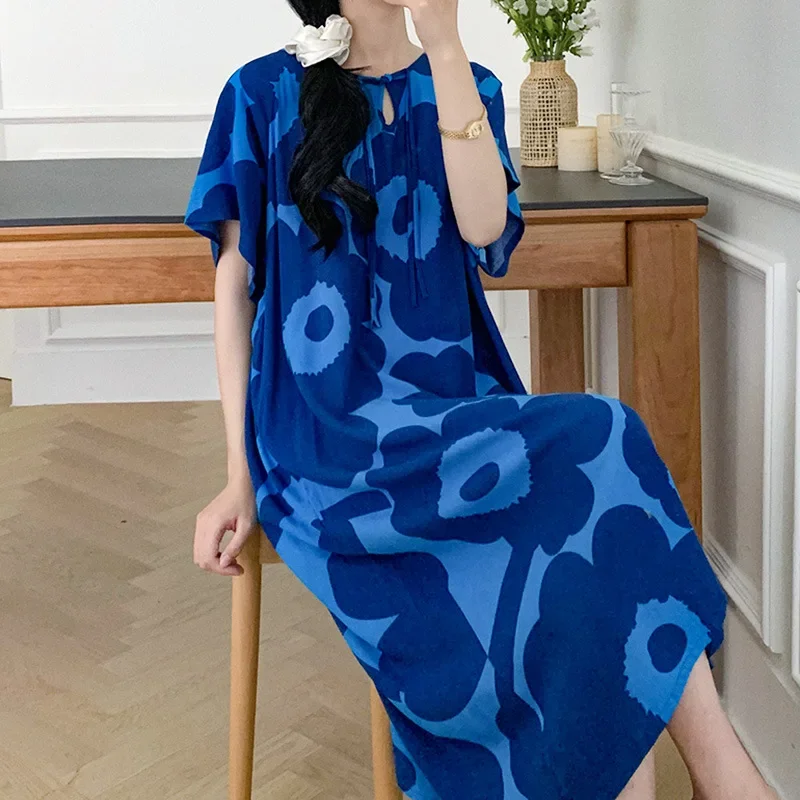 Nightgown Summer Cotton Silk New Thin Home Loose Casual Comfortable Premium  High-quality Affordable Ambiance National Style