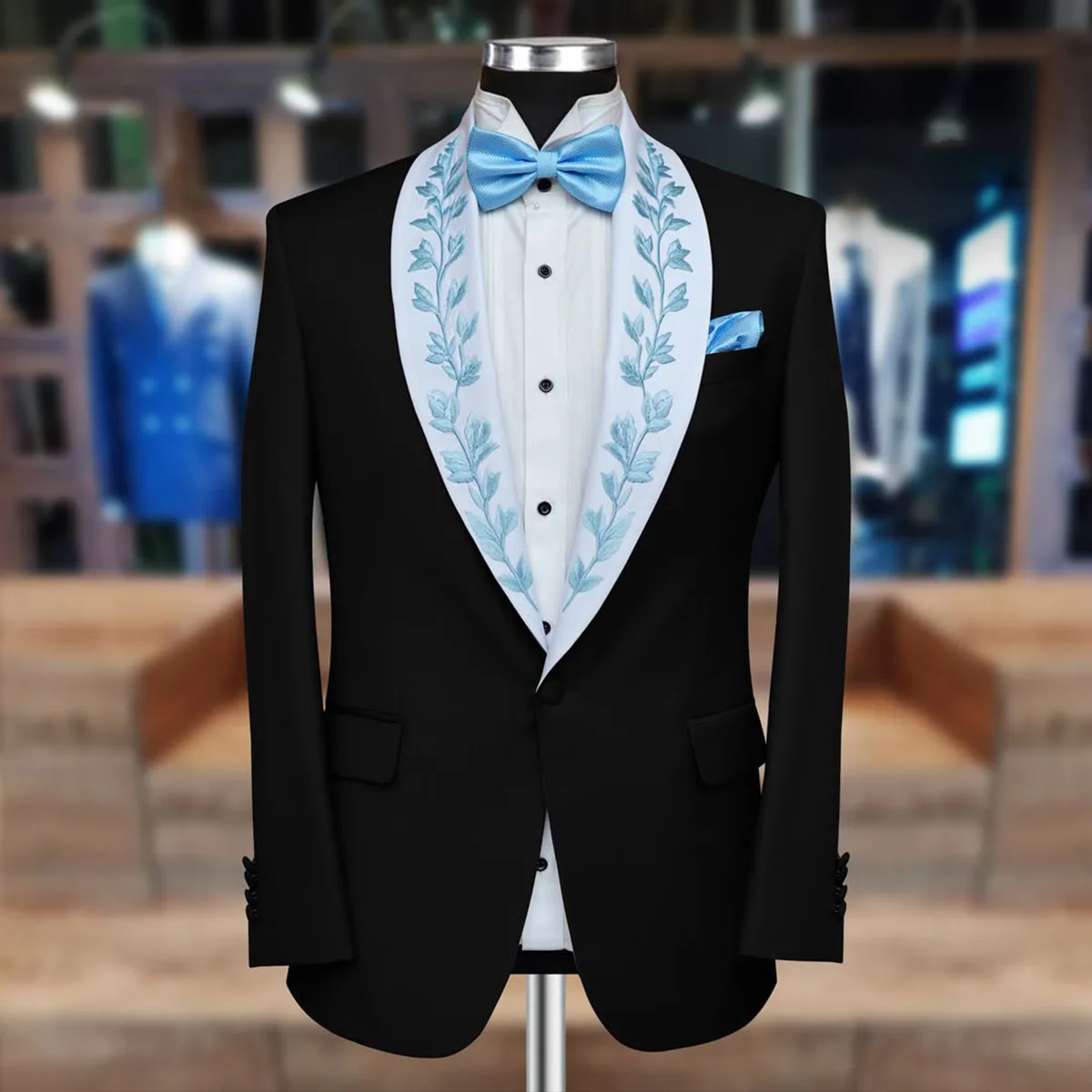 Customized Slim Fit Men Suits Luxury 2 Piece Sets Applique Male Prom Blazer Shawl Lapel Ropa hombre Groom Wedding Tuxedos