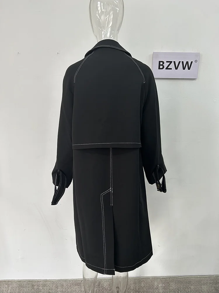 BZVW Designer Vintage a righe a contrasto colore Trench per le donne manica lunga Versatile ufficio signora giacca a vento femminile 2024 25 x0815