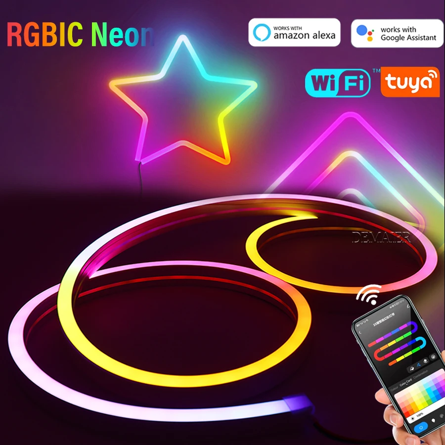 

Silica Gel Flexible RGBIC Neon Lichter for Shape DIY party decoration Music Sync l leds wifi Smart RGB Neon Dream color 2M 3M 5M