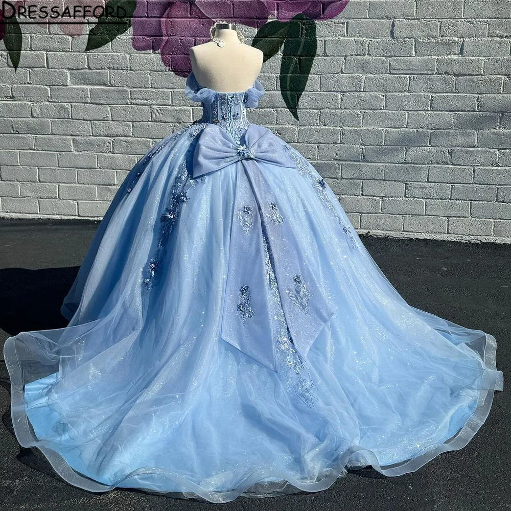 Vestido de quinceañera azul cielo, vestido de baile para niña dulce 16, apliques de cuentas, manga larga, fiesta de graduación, vestidos de princesa, 2024