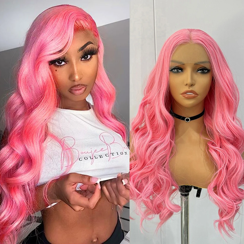 

Женские синтетические парики розового цвета, Длинные розовые термостойкие искусственные волосы, для повседневного использования, для косплея