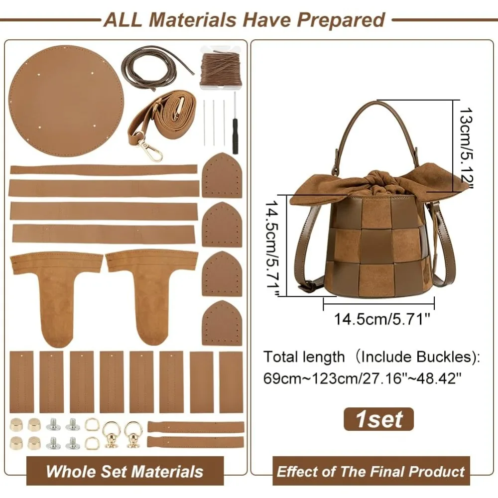 DIY Bucket Bag Making Kits, PU Leather Rabbit Round Shoulder Bag Making Kit Hand Sewing for Women's Gift, 5.7x5.7 Inch