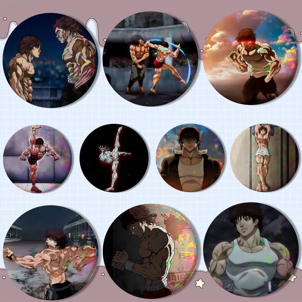 

Brawny H-Hanma Baki Manga Badge on Backpack Clothes decoration Tinplate Round Brooch Funny Custom Gifts for Friend