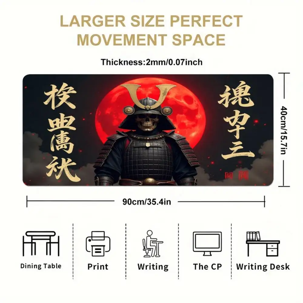 Double Armored Samurai Silhouette Bloody Red Moon Large Size Pad Compatible With Laptop Games Keyboard