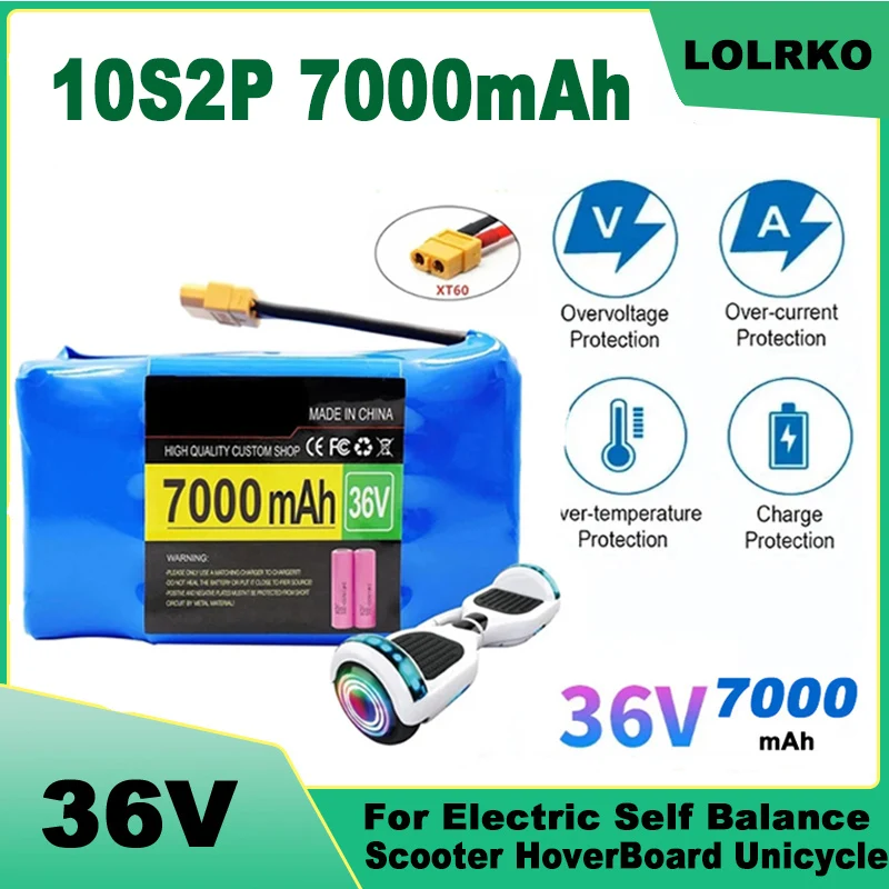 10s2p Lithium Rechargeable Battery 7Ah ,True for Electric Self-balancing Scooter HoverBoard Unicycle, Exceptional 36V Battery