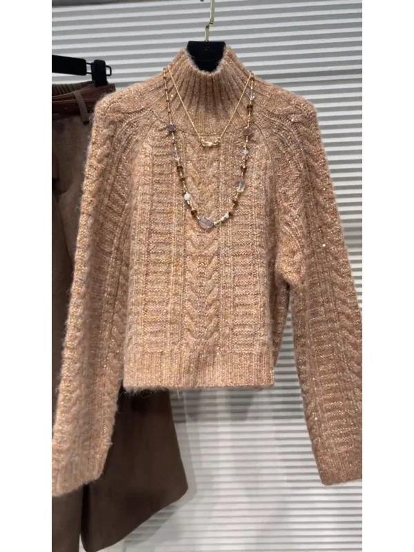 

Корейский модный вязаный свитер Long Sve, модный женский топ Ele, теплый, повседневный, зимний, с высоким воротником, на одной пуговице