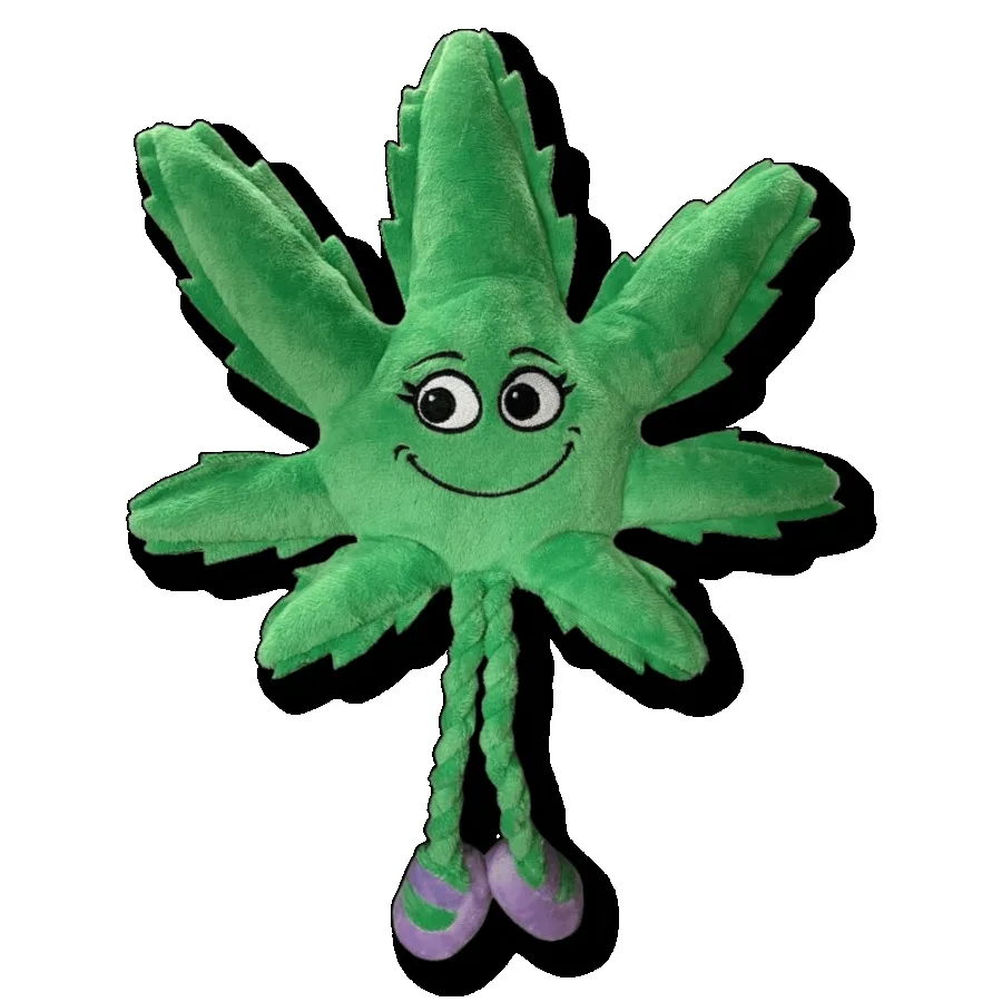 

My Name is Mary Jane Cute Stuffed Parody Marijuana Leaf Dog Toy Funny Squeaky Weed Toy Cool Plush Novelty 420 Gift for Puppies