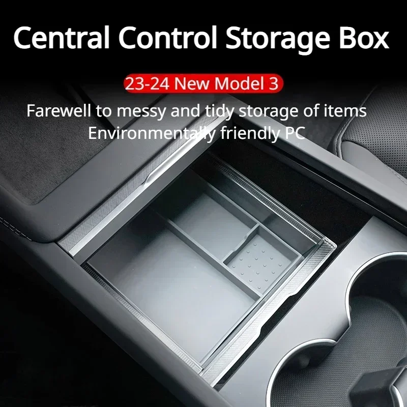 Central Control Storage Box for Tesla New Model 3+ Highland 2024 Armrest Box Center Console Storage Silicone Pad Mat for Model3