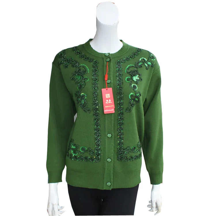 Women's Knitted Sweater Coat Floral Embroidery Midlife Spring Autumn Faion Ladies Open Cardigan Long Sve Regular Fit