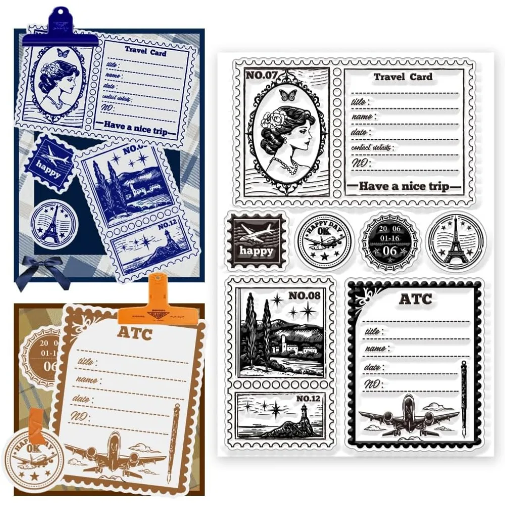 

Postage Clear Stamps Vintage Postcard Transparent Stamps Silicone Clear Stamp Seals for DIY Scrapbooking Photo Album Decoration