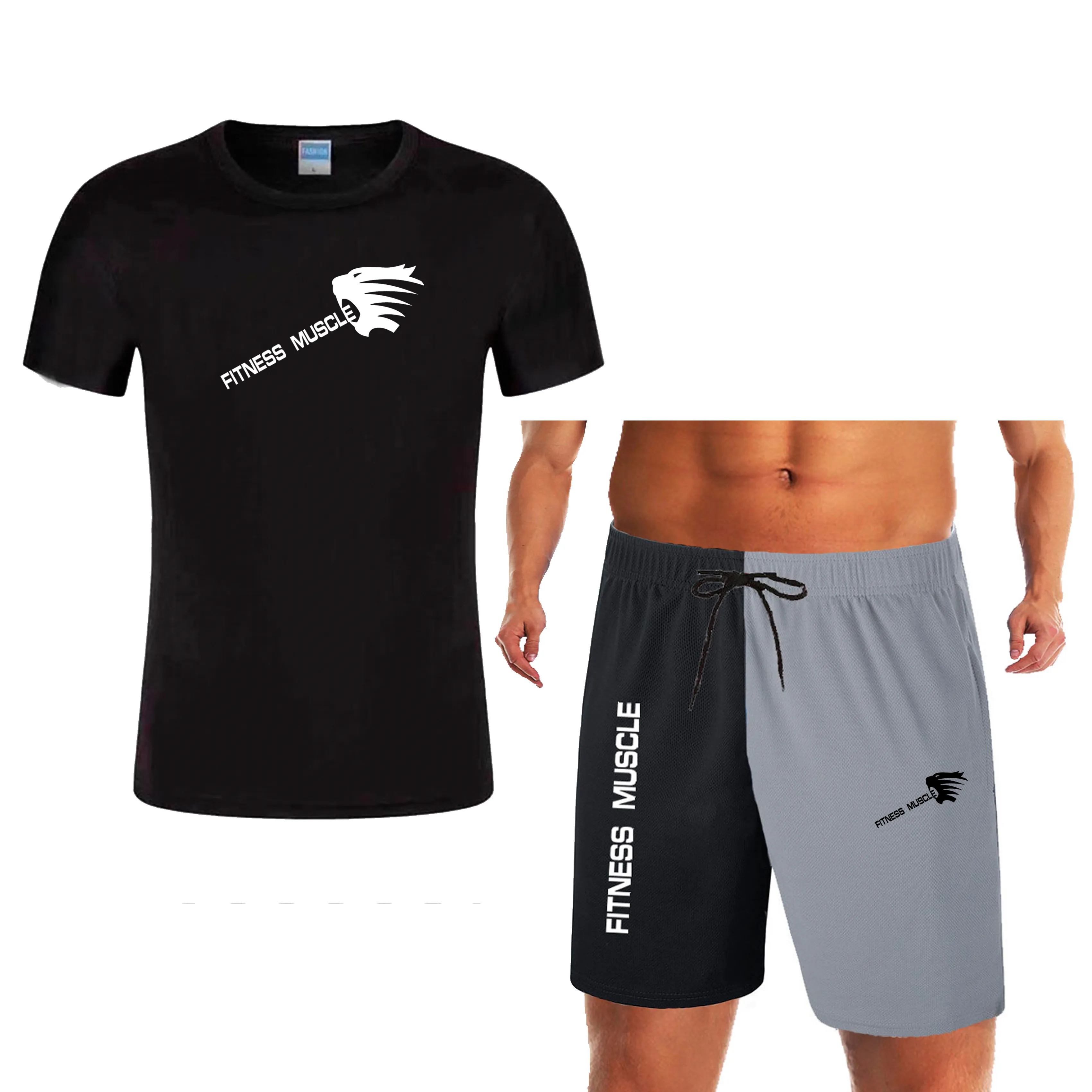 Conjuntos de pantalones cortos de malla transpirable para hombre, Camiseta de cuello redondo, conjuntos de manga corta de baloncesto para correr de marca masculina, conjuntos de moda de verano 2024