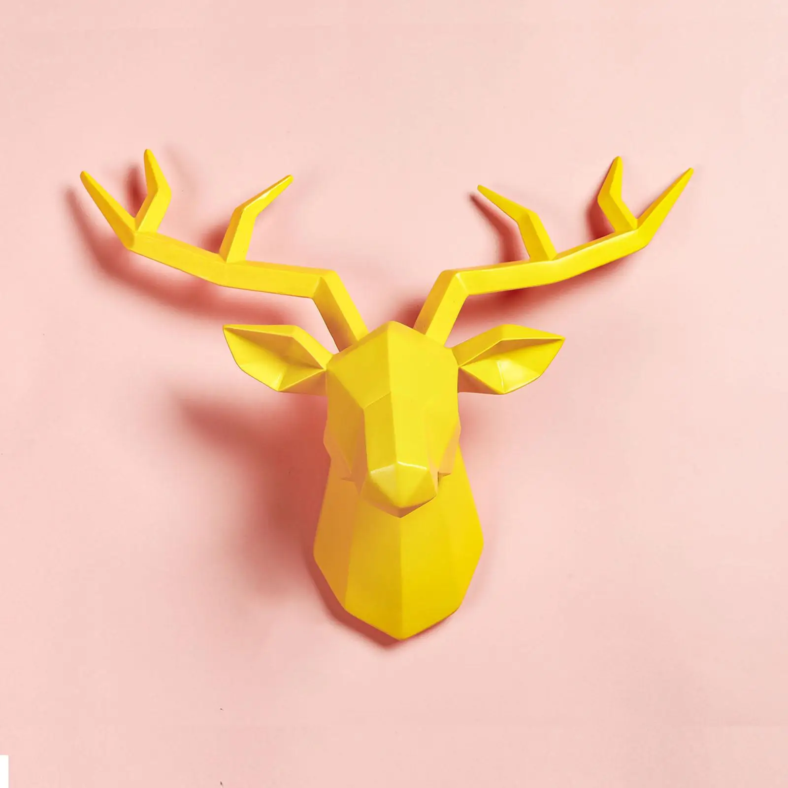 3 Deer Head Sculpture Animal Statue Figurines Wall Mount Modern Elk Ornament Geometrical Antlers Statuette for Bedroom Decor