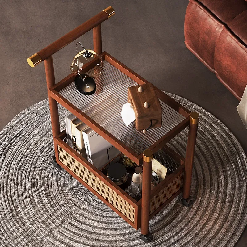 Mobile Sofa Side Table with Wheels Multifunctional Coffee Cart Simple Storage Shelf for Living Room Home Use