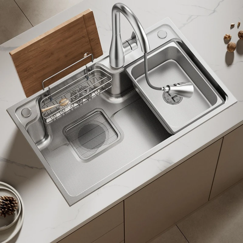 

Kitchen Sink Japanese Style Large Single Bowl 304 Stainless Steel Thickened Deep Basin Noise Reduction Scratch Resistant
