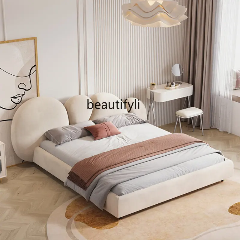 

French Entry Lux Cream Style Boy Girl Bed Small Apartment Fabric Cactus Soft Bed Bedroom Decoration Furniture