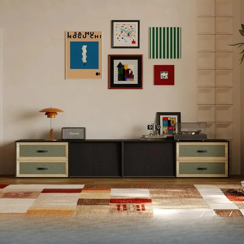 French retro TV cabinet storage locker integrated living room high-end atmosphere American floor storage floor cabinet