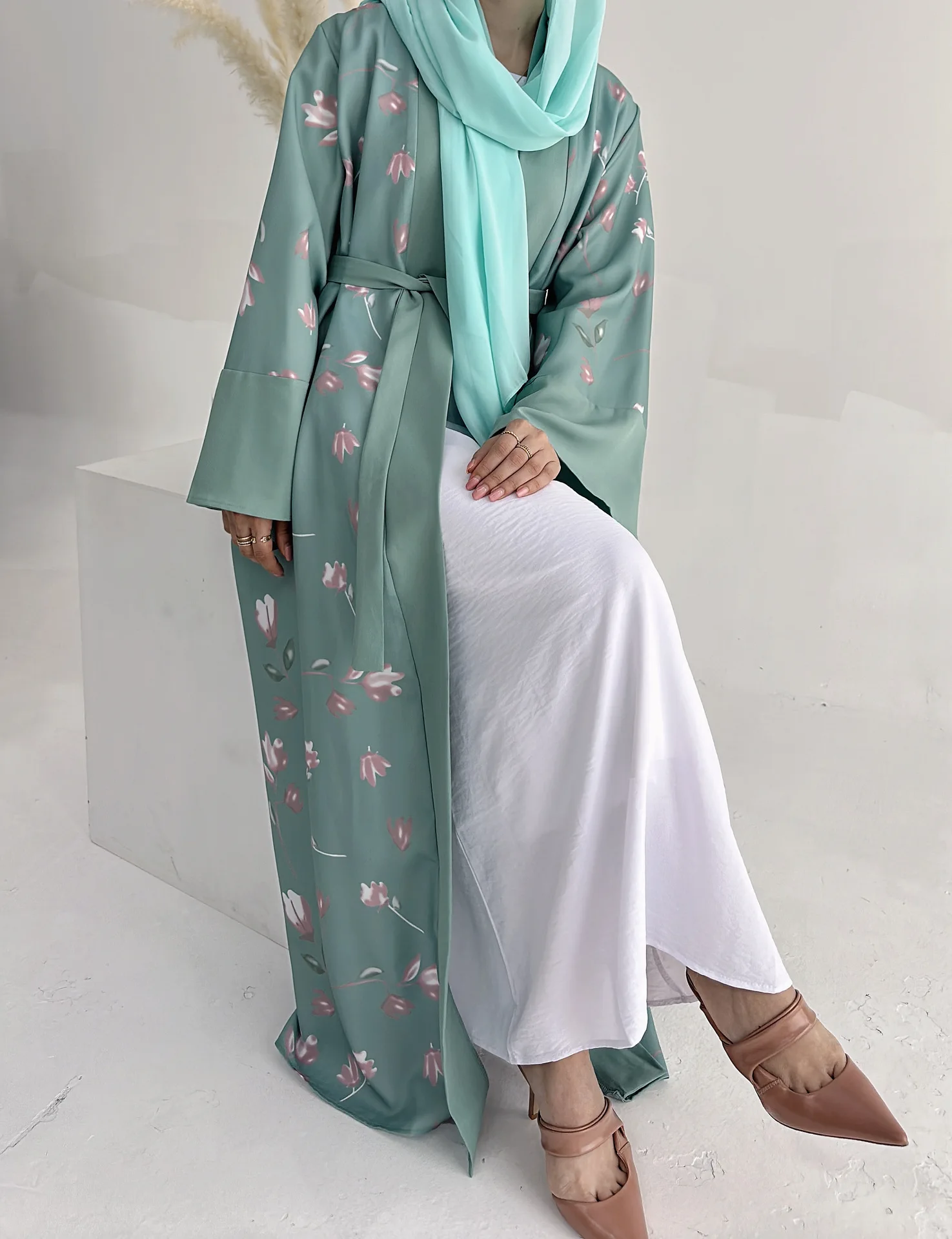 

Floral Print Women Muslim Open Abaya Cardigan Maxi Dress Turkey Arab Robe Eid Ramadan Kaftan Islam Kimono Caftan Dubai Jalabiya