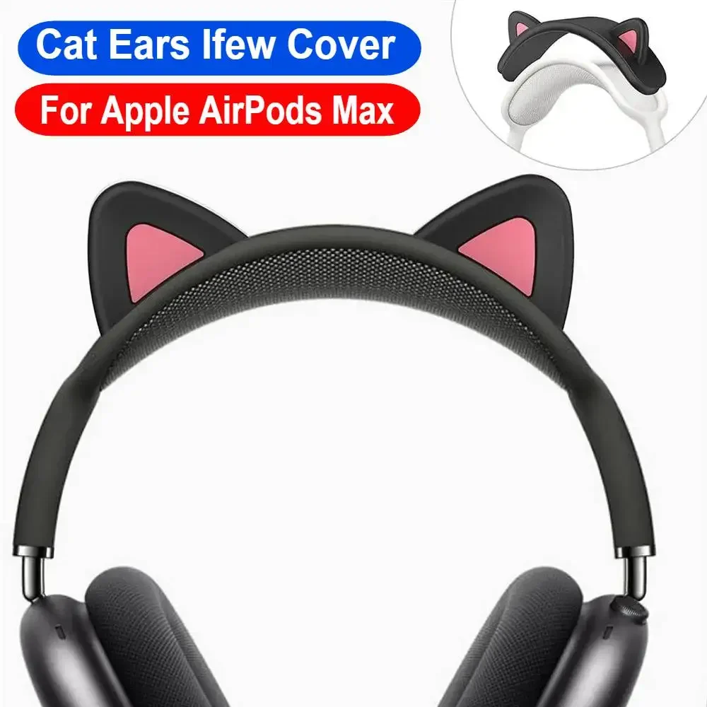 Penutup Ikat Kepala Telinga Kucing Dekorasi Silikon Lembut Headphone untuk Apple AirPods Max Lengan Pelindung Bantalan Atas Bantalan Nyaman