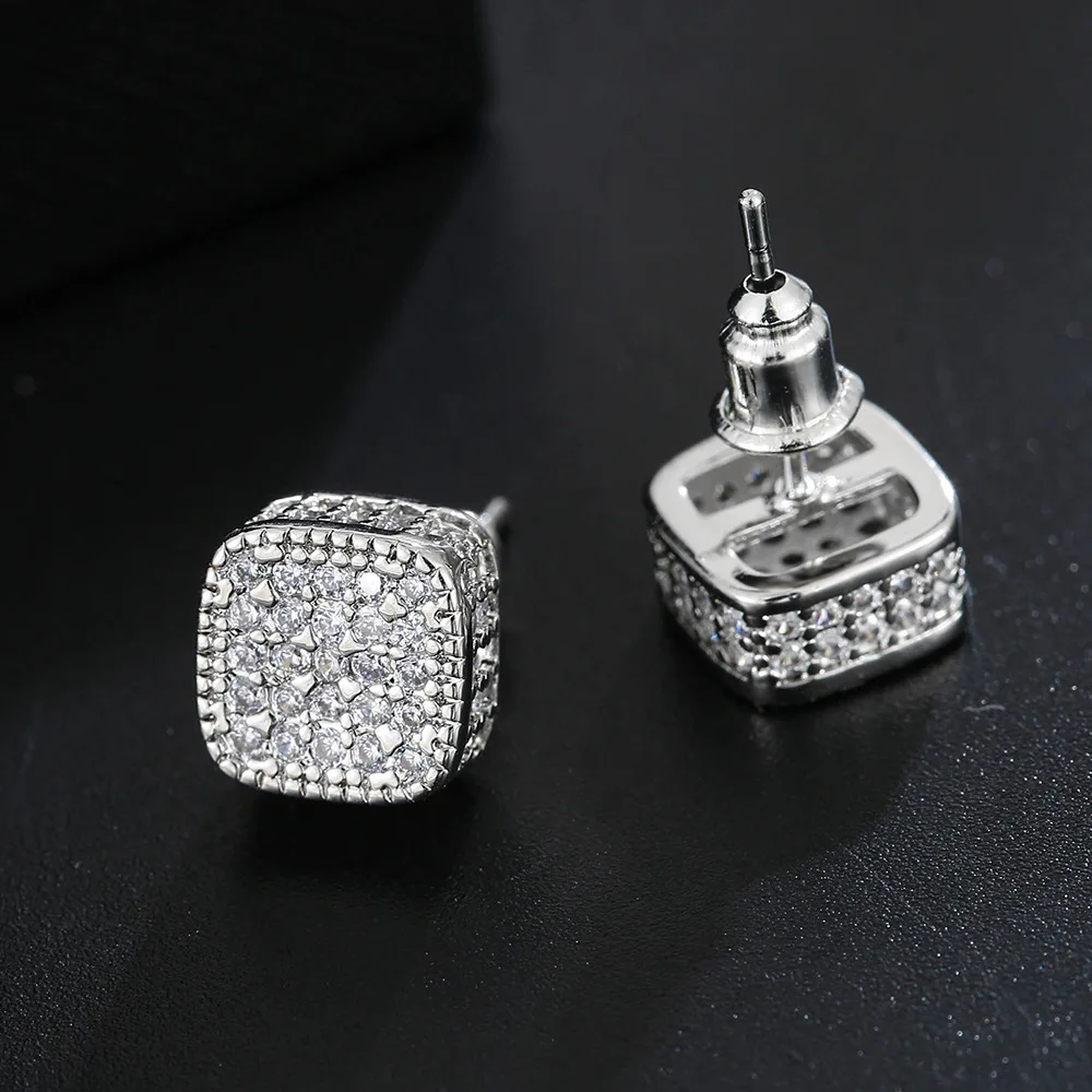 ZAKOL 6pcs Hip Hop Iced Out Stud Earring Square Heart Full Cubic Zirconia Piercing Ear Accessories Hippie Rock Fashion Jewelry view 5