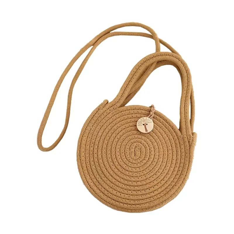 Solid Color Creative Straw Bag Women\'s Fresh and Stylish Cotton Rope Braided Bag Vacation Women\'s Shoulder Crossbady Handbag