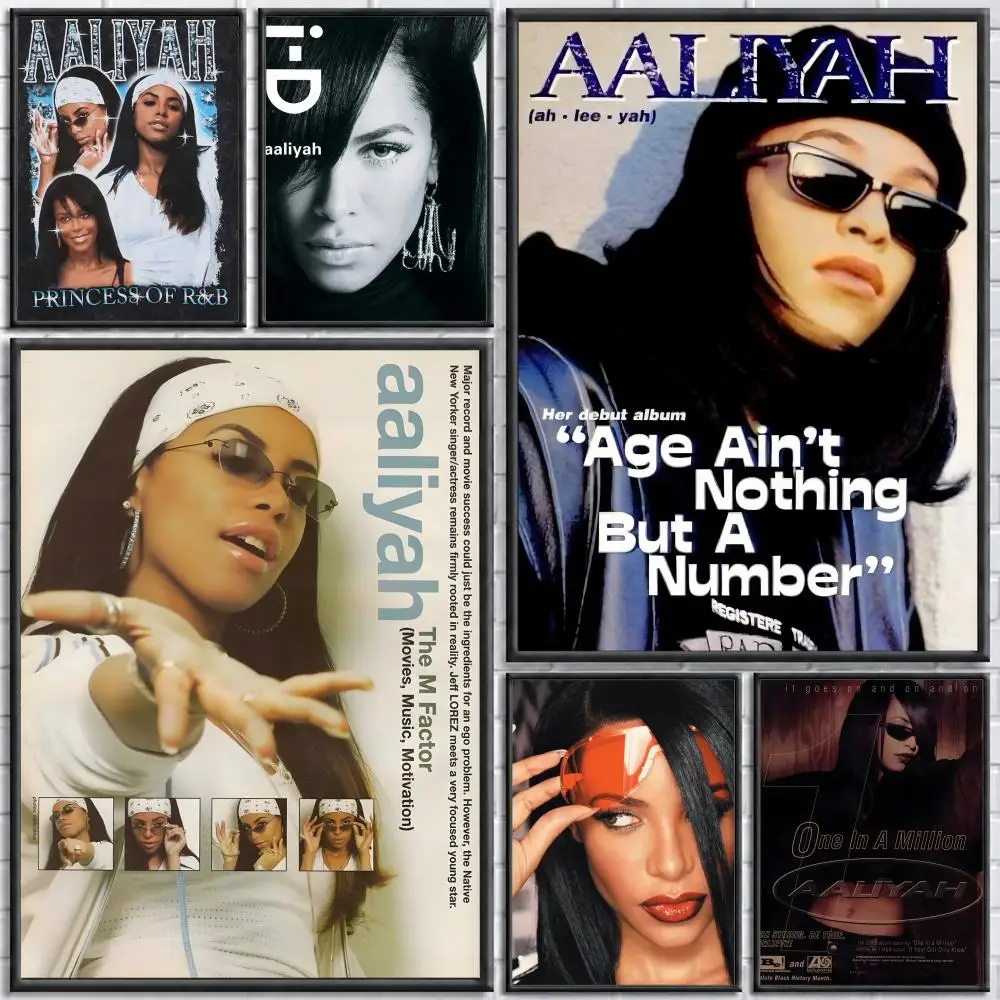 Singer Aaliyah Poster Poster Wall Sticker Waterproof Self Adhesive HD Art  Bedroom Bar Decor