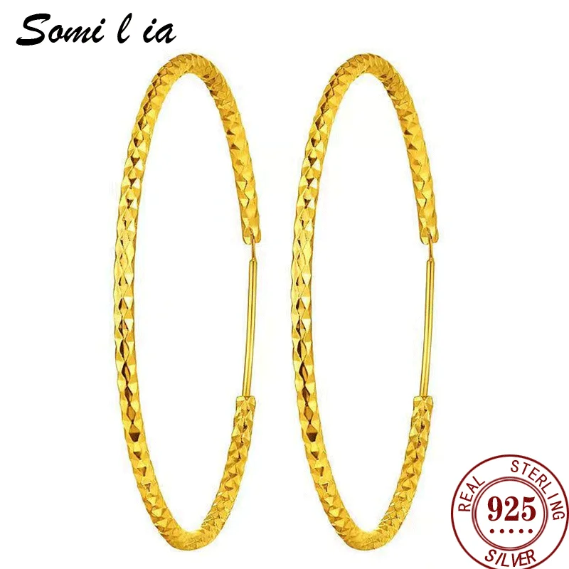 Somilia - 24K Yellow Gold Plated Hoop Earrings Women's Round Gift Box Fine Packaging 925 Sterling Silver Jewelry Pierced