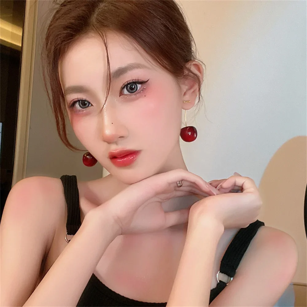 Cute Cherry Fruit Acrylic Earrings Fashionable Resin Cherry Earrings For Women Kpop Jewelry Trendy Accessories