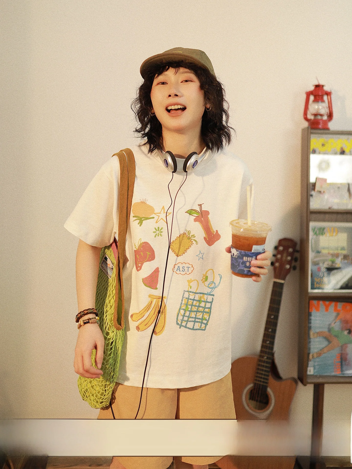 

Aita Stu повседневная свободная хлопковая футболка женская летняя ort Sve с фруктовым принтом цвет удобный дышащий круглый топ