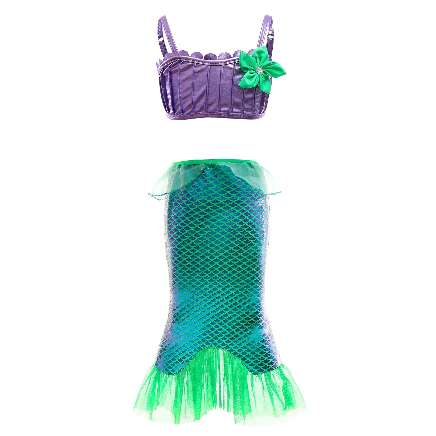 Disney Zomer Meisjes Ariel Cosplay Kleine Zeemeermin Kostuum Kinderen Groene Sling Tweedelige Set Carnaval Prinses Jurk Voor Meisje