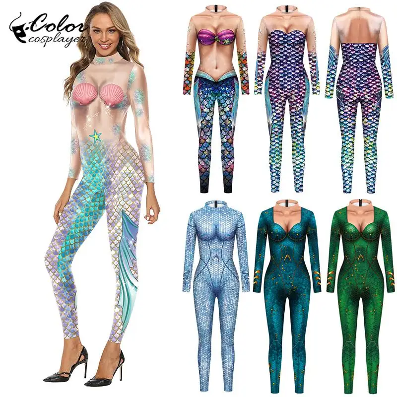 Kolor Cosplayer kombinezon syrenka kostium Cosplay na Halloween rybia łuska wzór body kombinezon ze spandexu Party Movie Dress Up