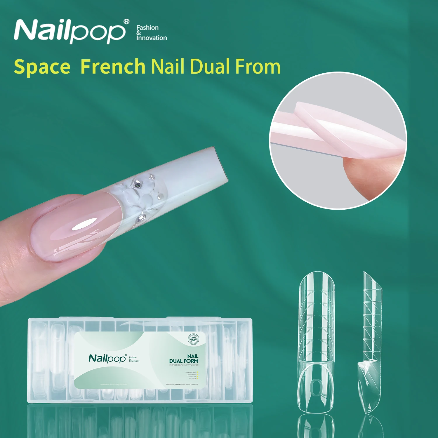 

Nailpop Space Nail Dual Forms Square Smart French Line PP Material Extension Nail Forms 15 Sizes Poly Nail Gel DIY Home 150pcs