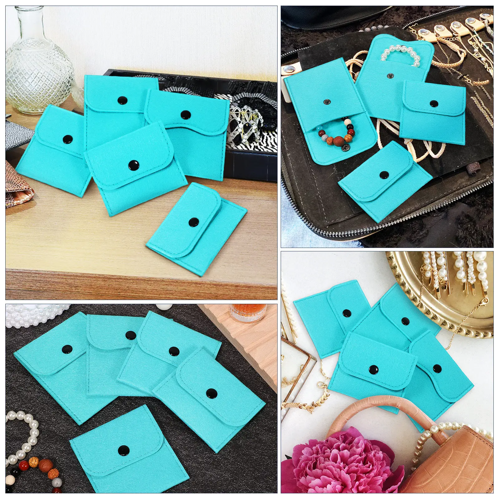 

Набор из 12 войлочных мешочков для украшений с кнопкой-застежкой, маленькие сумочки для хранения ожерелий, браслетов, серег, оптом