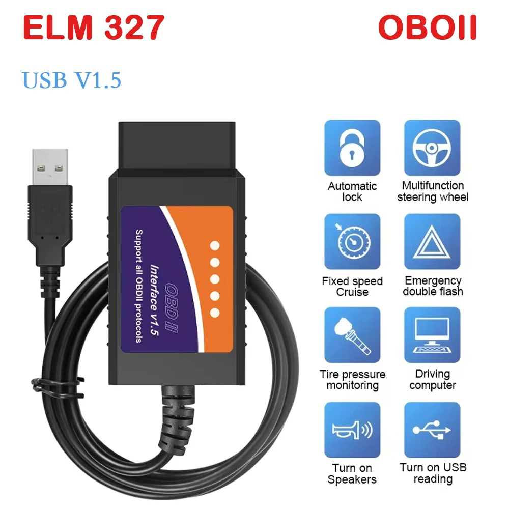 

ELM327 USB V1.5 Auto Diagnostic Scan Tool ELM 327 Obd2 Diagnostic Cable Connector Interface OBDII CAN-BUS Scanner Code Reader