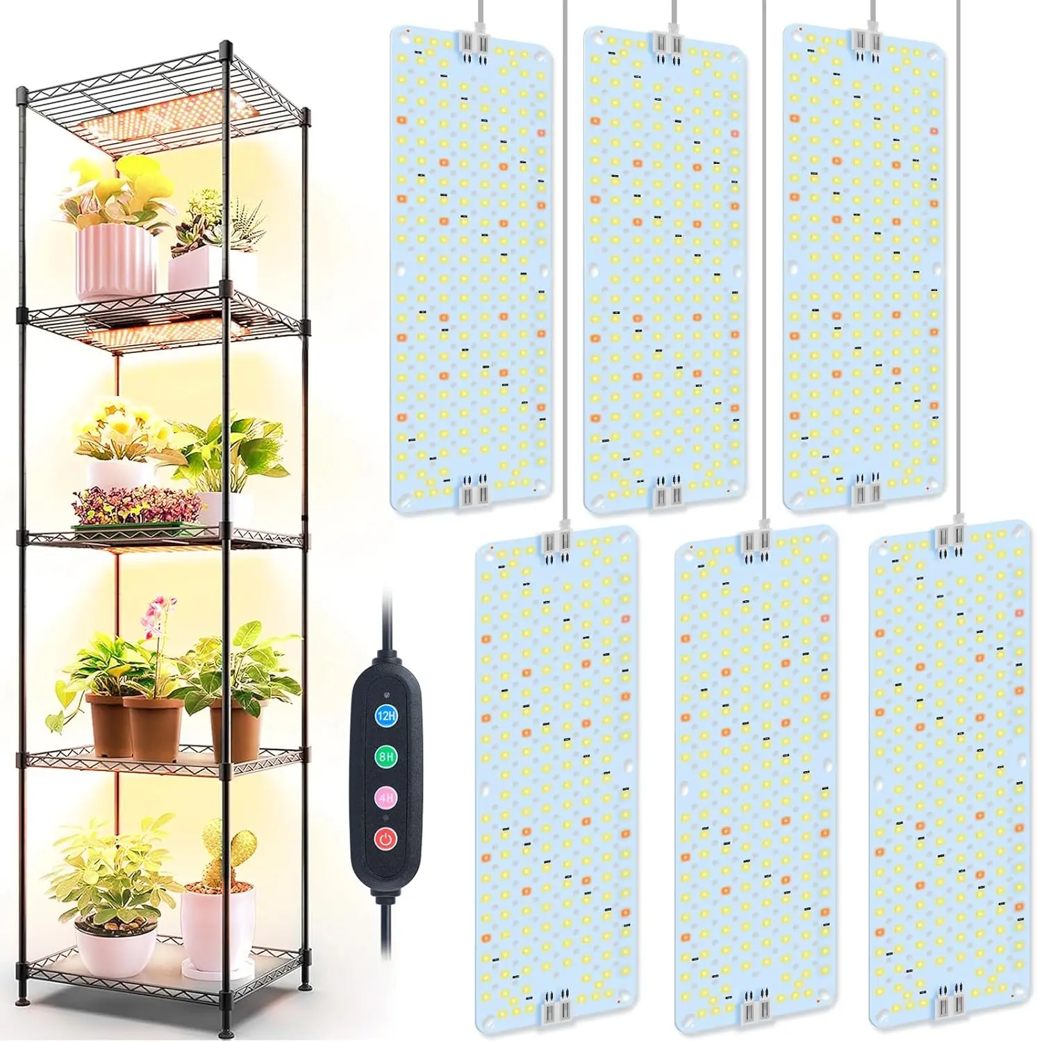 

6-Panel LED Grow Light with Timer, Full Spectrum for Indoor Plants, Seed Starting, Veg, Flowers