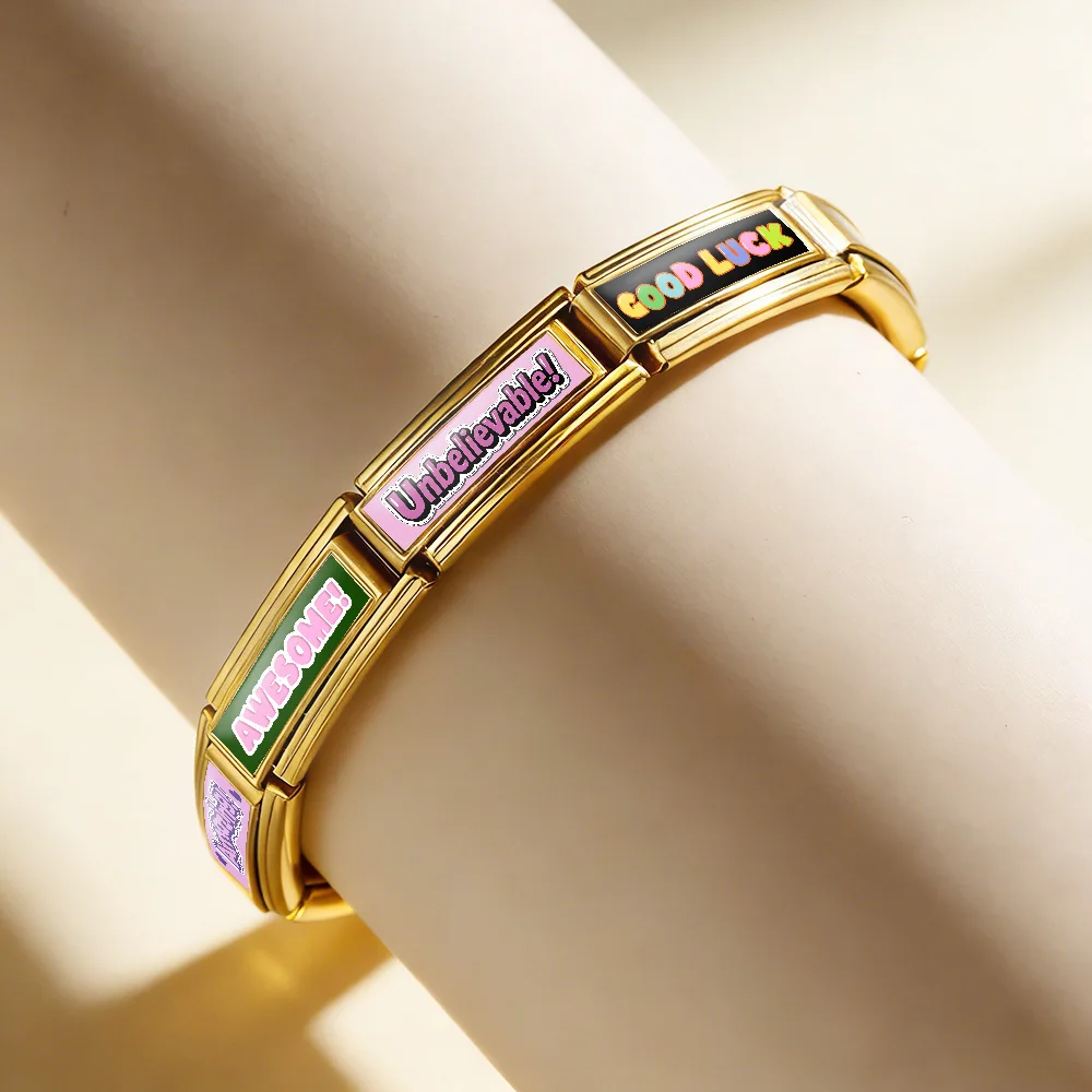 1 Stück italienisches Gliederarmband aus 9 mm Edelstahl, originelles Design, erstaunlich, Delulu, fantastisch, wunderbar, Charm-Schmuck zum Selbermachen – Detail 5