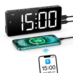 ORIA Digital Alarm Clock 7'' LED Clock with Bluetooth Sync Time Bedside Alarm Clock Auto Time Sync for Home Office Use