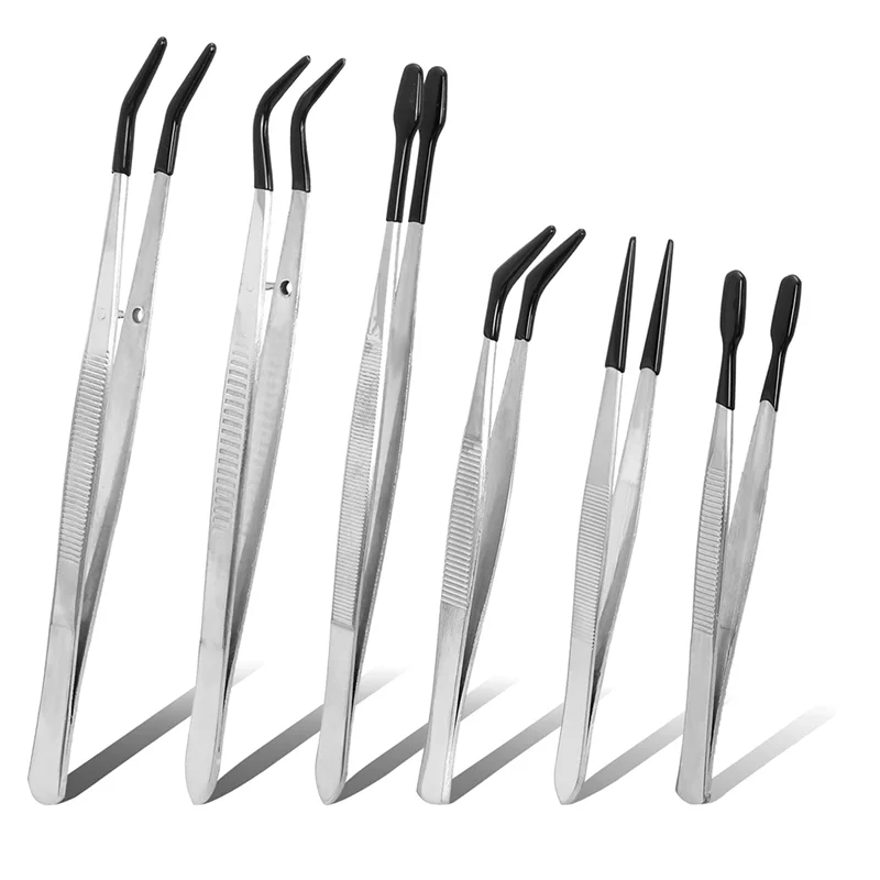 

ABGH-Rubber Tipped Precision Tweezers Set Of 6 For Electronics, Crafts, And Jewelry Making