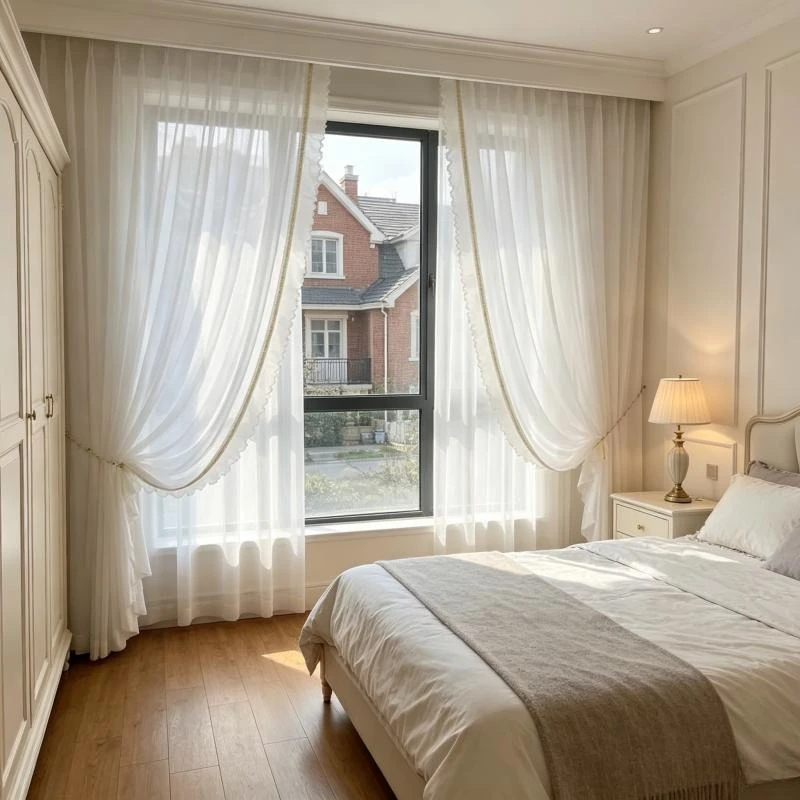 Cortinas de Gasa con Encaje, Estilo Retro Francés, Impermeables, para Sala de Estar, Comedor, Dormitorio, Ventanal, Tamaño Personalizado