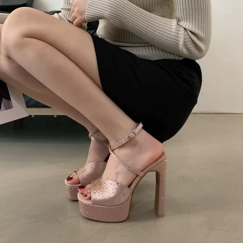 

Женские дизайнерские летние босоножки на высоком каблуке с квадратным носком, украшенные стразами, для торжественных мероприятий, класса люкс. Женская обувь на высоком каблуке. Zapatos De Mujer.