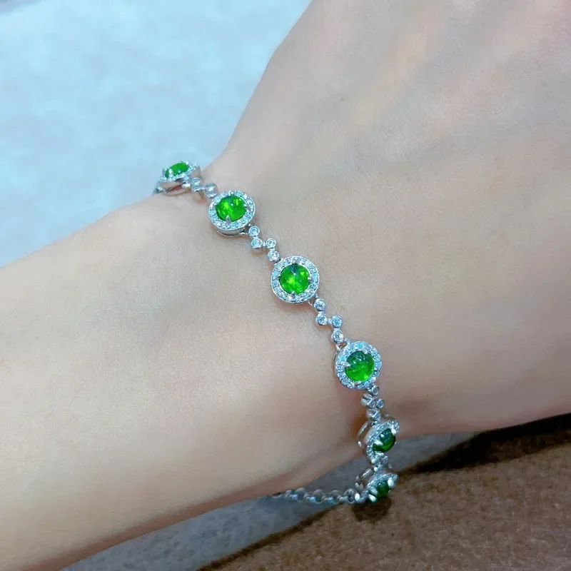 SACEGEMS New Arrival 925Sterling Silver 4MM Natural Diopside Gemstone Bracelrts for Women Engagement Cocktail Party Fine Jewelry