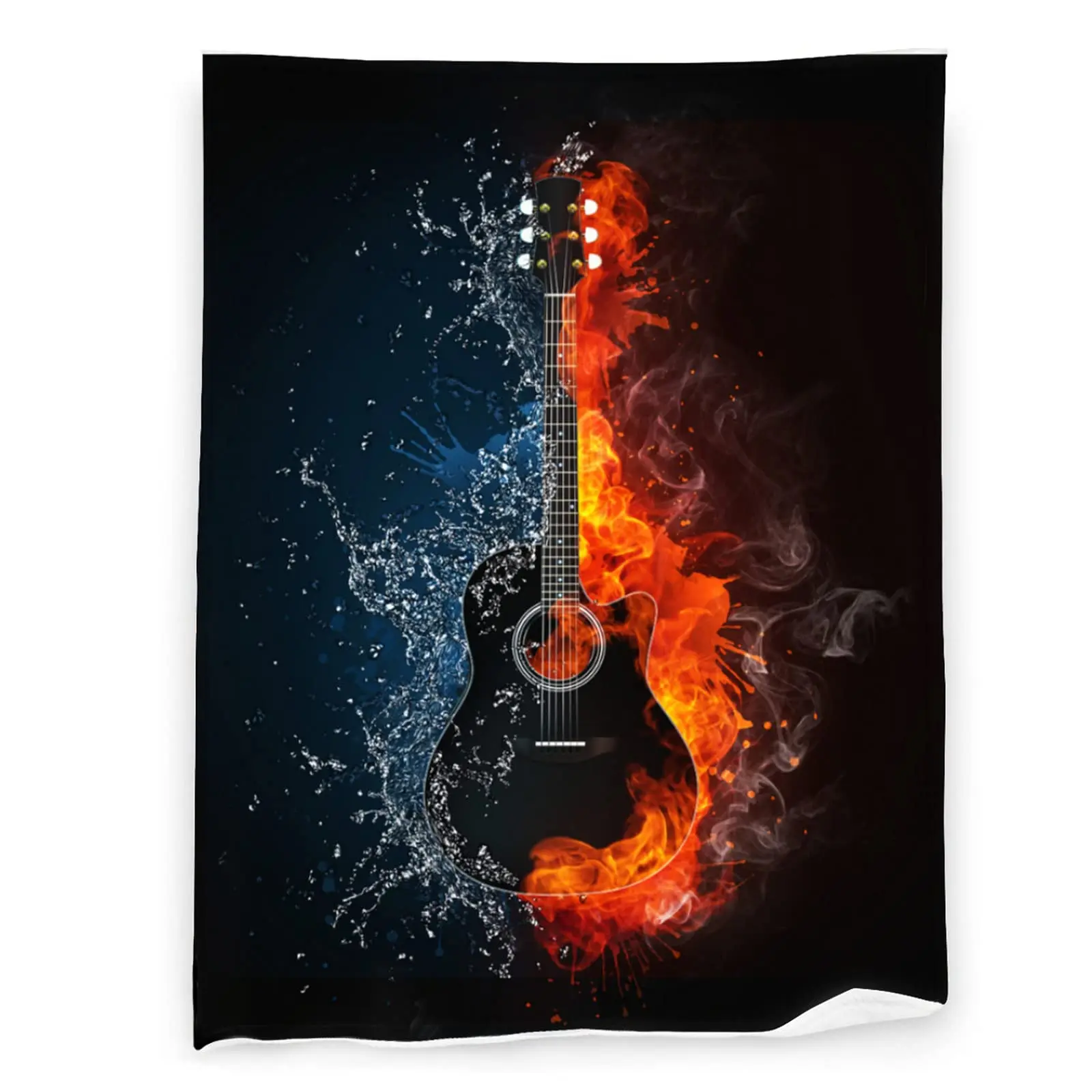 Guitar Flame Fire Smoke Blanket Comfort Cozy Soft Warm Throw Blanket Lightweight Plush Flannel Blanket for Home Bed Sofa Gifts