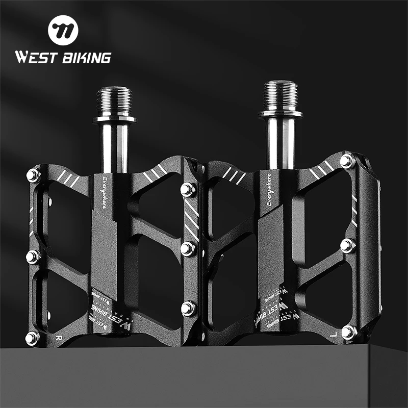 WEST BIKING Lightweight Bicycle Pedals Road Bike Flat Pedals 3 Bearings Titanium/CR-MO Shaft Ultralight Non-Slip Racing Pedals