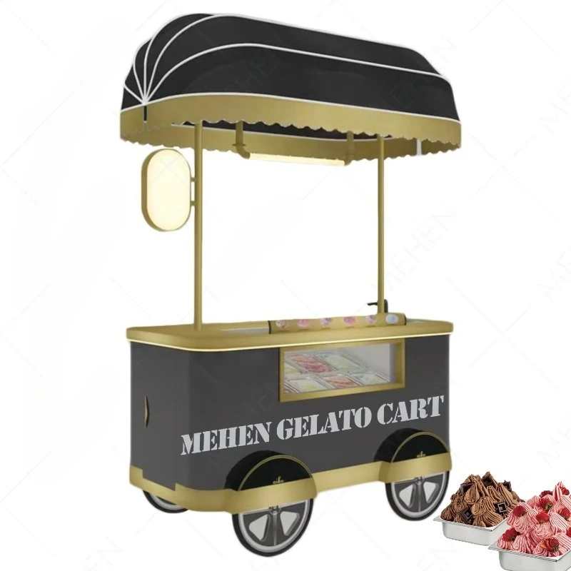 Soft Ice Cream Push Cart Mobile Freezer Trolley Fry Roll Machine Vending Street Sale Support Custom