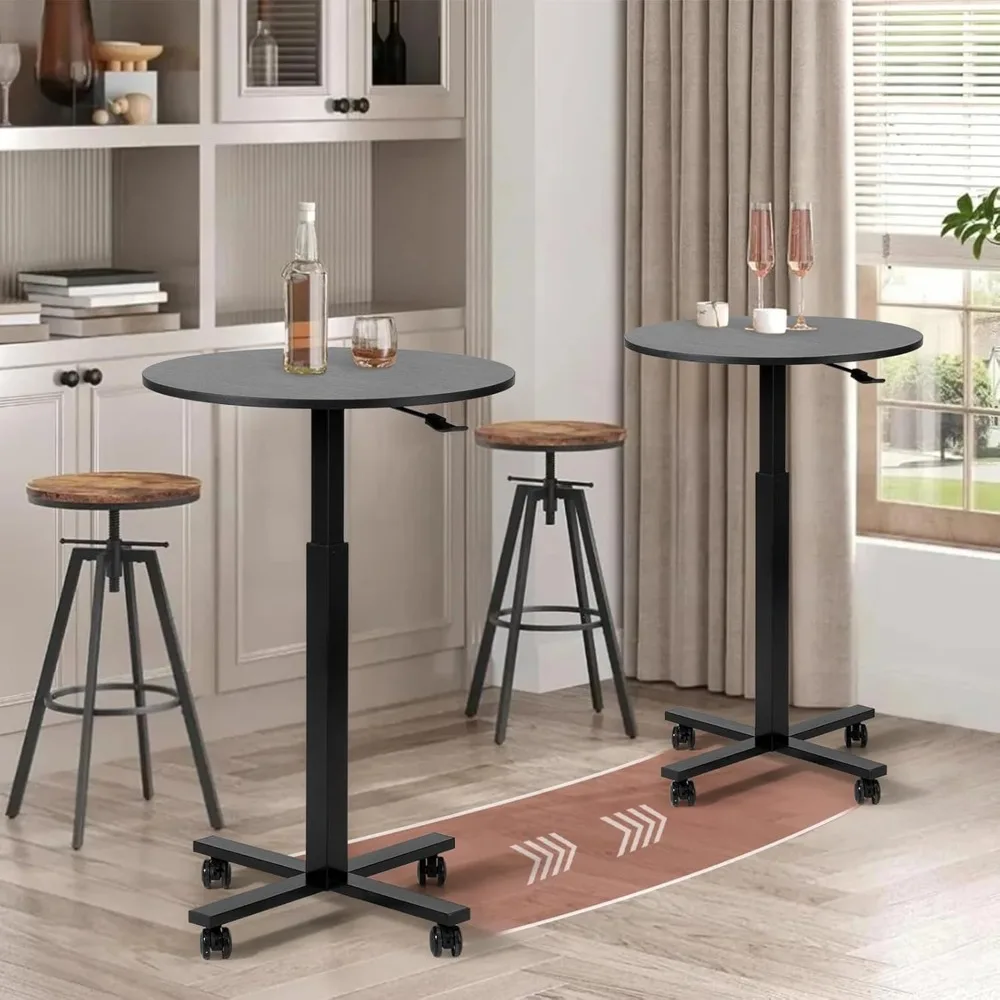 โต๊ะบาร์ค็อกเทลทรงกลม โต๊ะผับทรงกลมปรับความสูงได้ 23.8 นิ้ว พร้อมล้อถอดได้และขาเปลี่ยนได้ ใช้งานได้สองแบบ