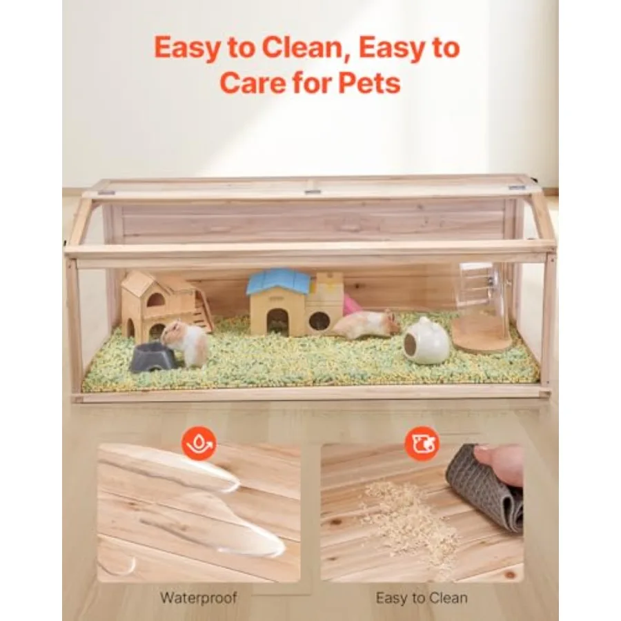 قفص هامستر قزم 48 × 20 × 20 بوصة من الأكريليك الخشبي للوصول إلى سطح داخلي بيج للحيوانات الصغيرة للحيوانات الأليفة الصغيرة مع ديسي سهل الفتح #6