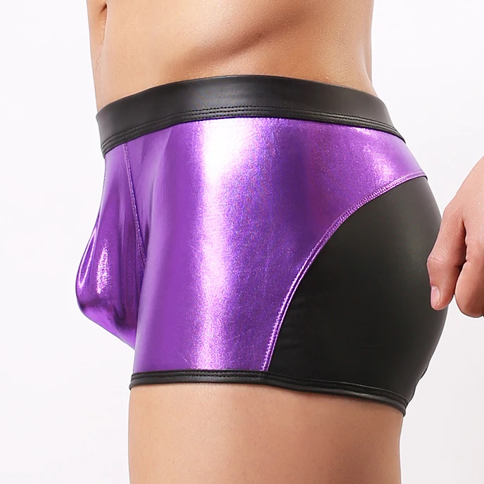 New Homme Boxers Panties Men Underwear Underpants Faux Leather Boxer Shorts Underpants Man Sexy